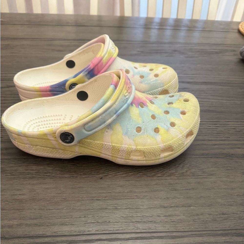 Tie-dyed crocs.